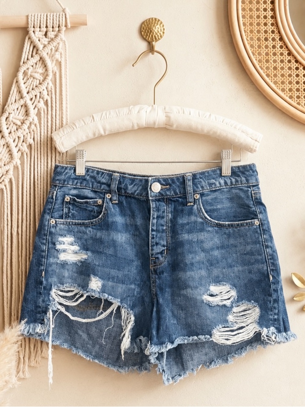 American Eagle Outfitters Distressed Blue Denim Jean Shorts